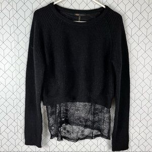 Maje Daim Lace Hem Crew Neck Trompe Oeil Sweater